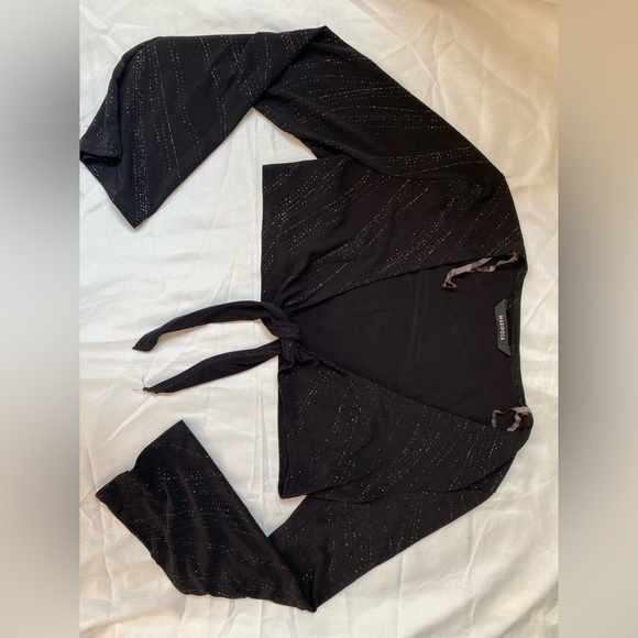 Vintage Mariposa black sparkly long sleeve tie front top - Picture 4 of 8